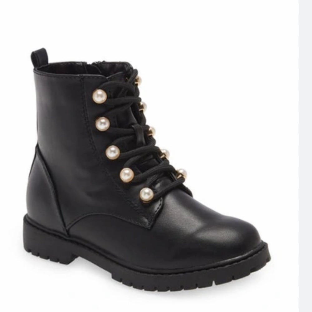 Nordstrom Kids Black Pearl-Button Combat Boot NWOT